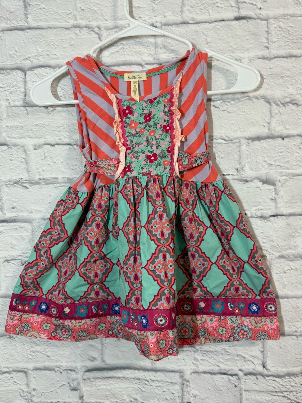 Matilda Jane Girls' Coral and Mint Patchwork Top, sz 8
